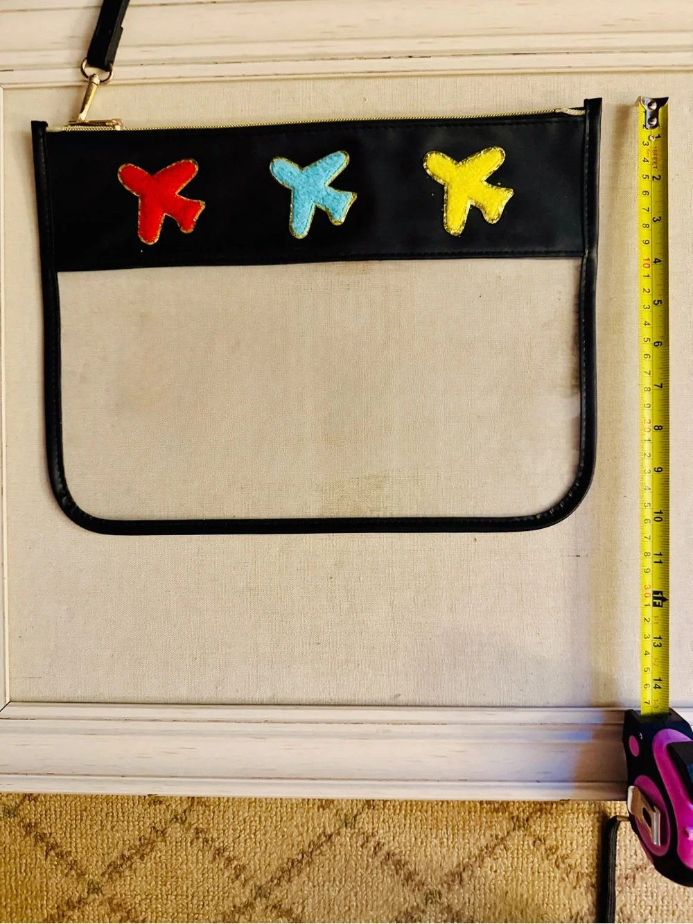 Translucent travel pouches with chenille varsity letters set of 3.